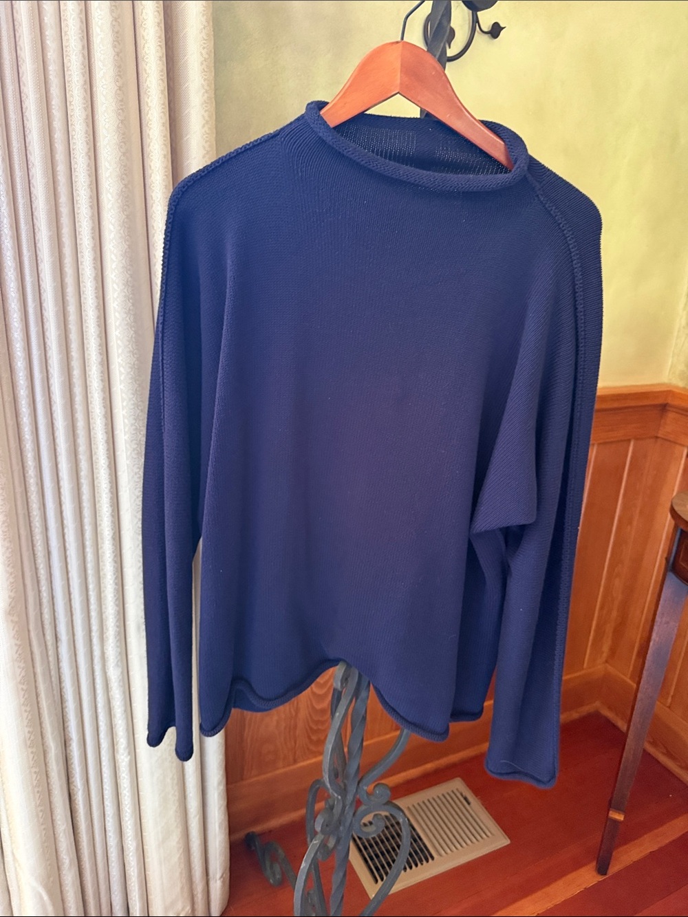 Frank & Eileen Monterrey Navy Blue Cowl-Style Lightweight Knit Sweater